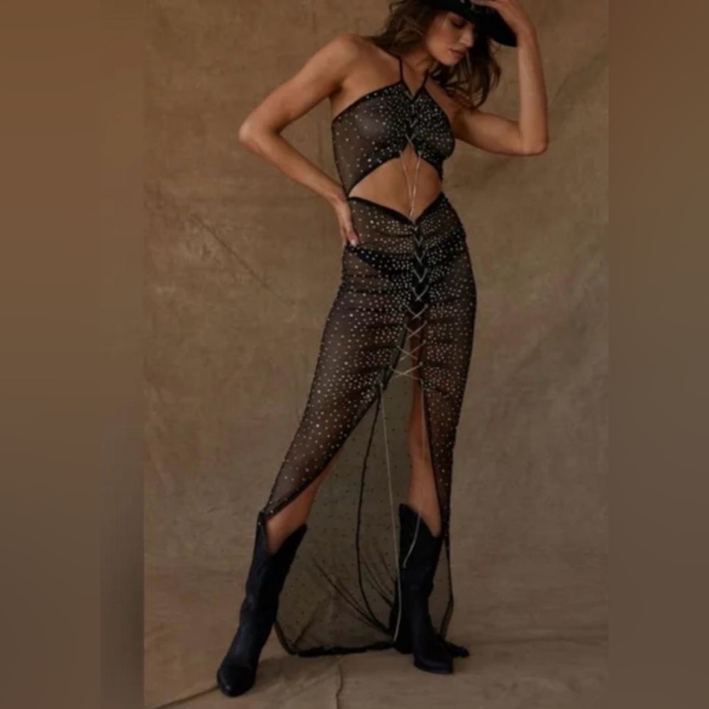 12th tribe rare rhinestone see thru dress